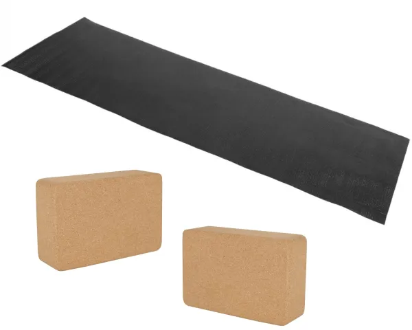 Odin pakketilbud yogamatte + 2 stk kork yogablokker